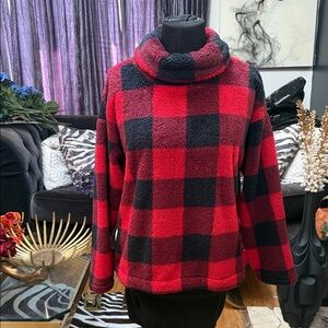 Plaid Turtleneck Sweater - Red and Black